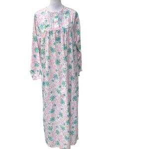 Floral Long Sleeve Nightgown - Pink and Green‎ Vintage J C Penny GrandmaCore L